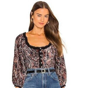 NWT Free People Dare Me Tie Back Velvet Blouse Sz S